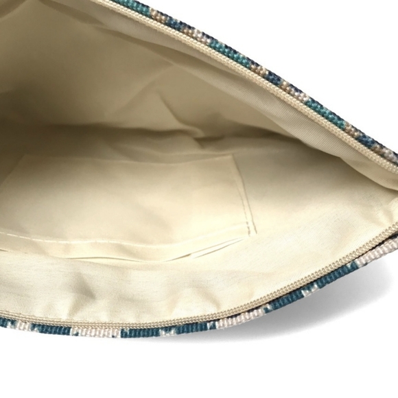 Aztec Print Clutch/Wristlet in a Beautiful Blue/Teal and Ivory Color - Picture 3 of 5